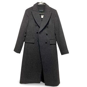 NWT Club Monaco Wool Plaid Double Breasted Trench Long Coat Jacket Size XS